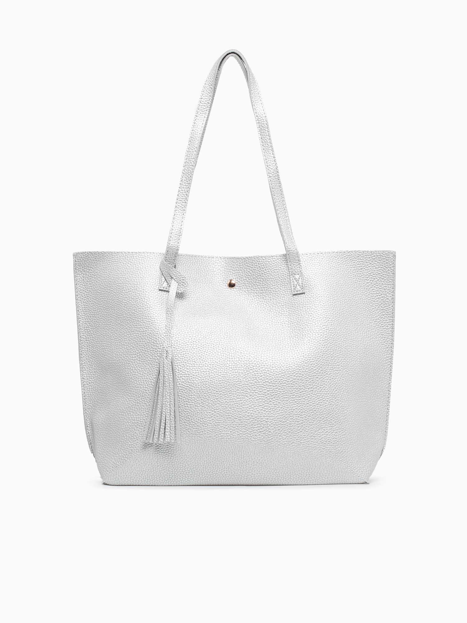 Simple Tassel Tote Silver Silver