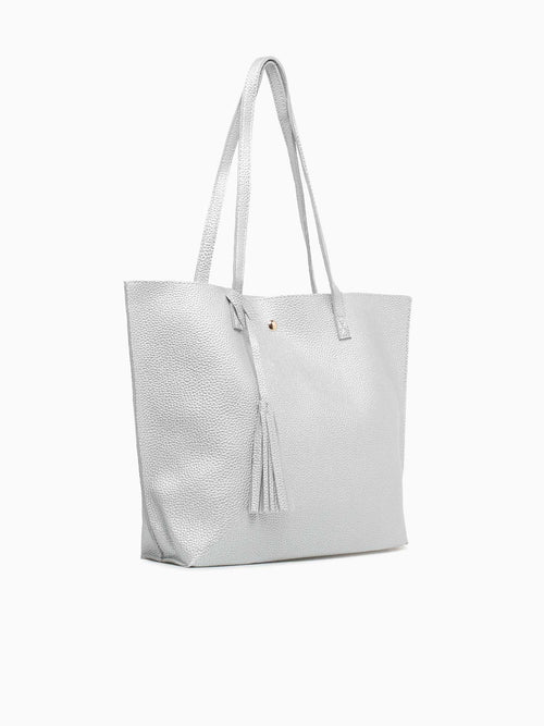 Simple Tassel Tote Silver Silver