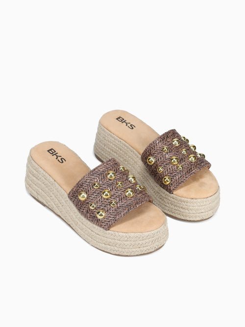 Beatrice Brown Raffia Gold / 5 / M
