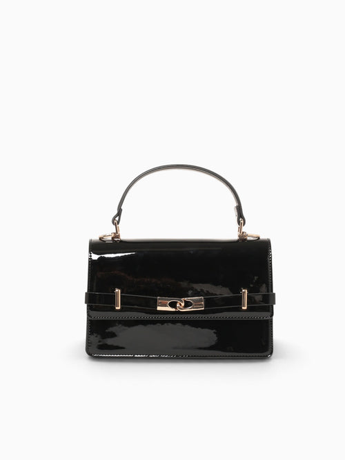 Fatima Top Handle Black Pat Black