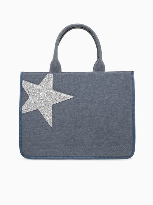 Star Tote Denim Silver Blue