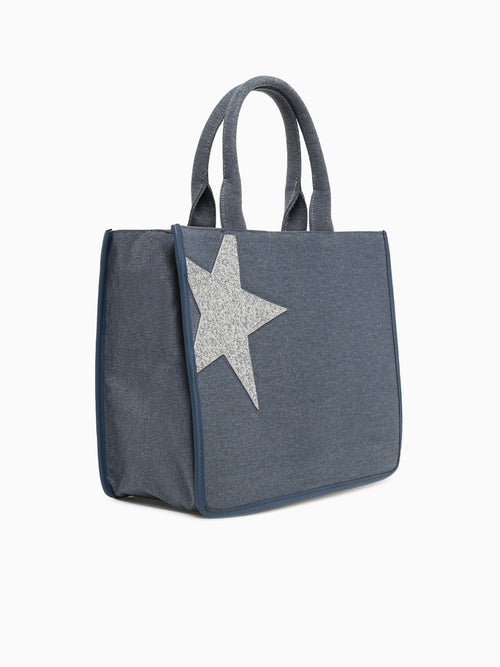 Star Tote Denim Silver Blue