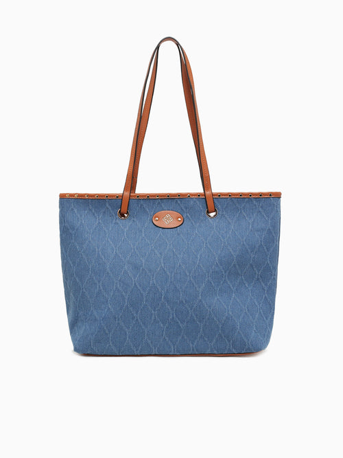 Dolly Tote Tan Blue denim Blue