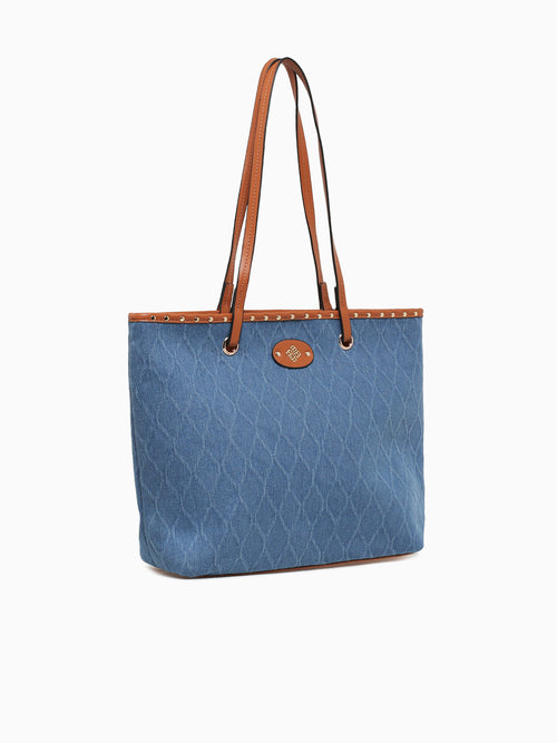 Dolly Tote Tan Blue denim Blue