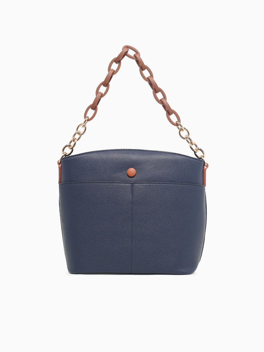 Chained Shoulder Bag Navy Tan Navy