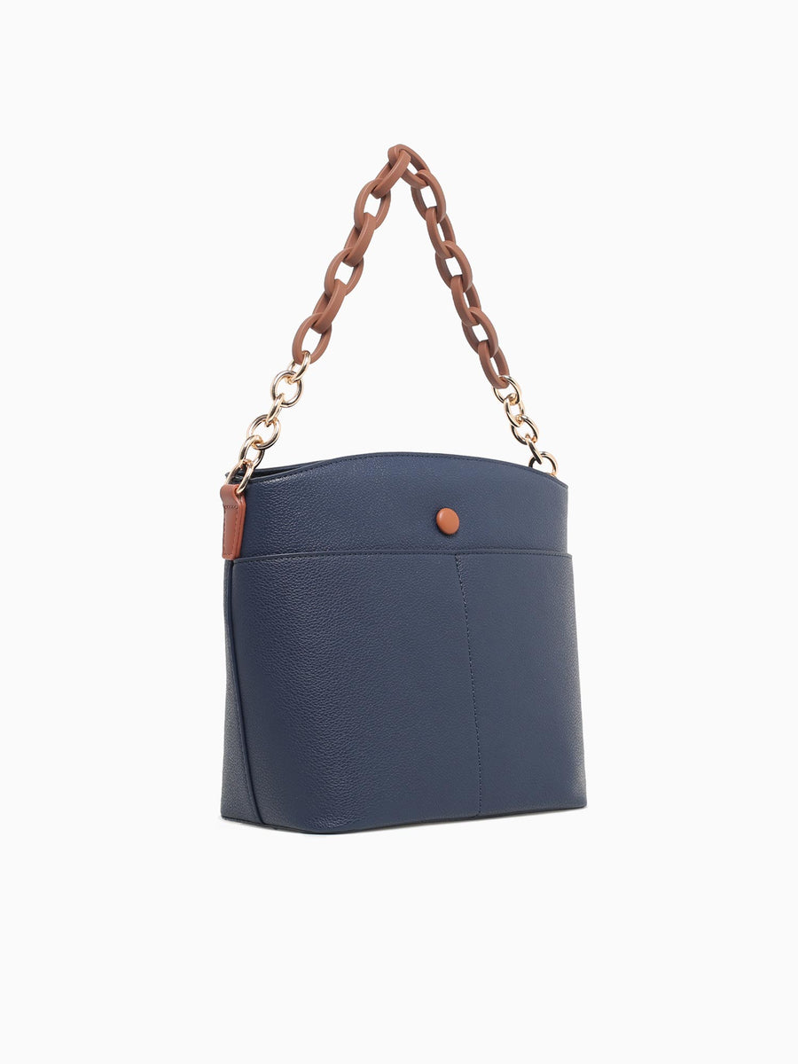 Chained Shoulder Bag Navy Tan Navy