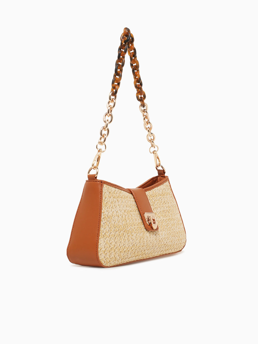 Melody Shoulder Bag Tan Raffia Tan