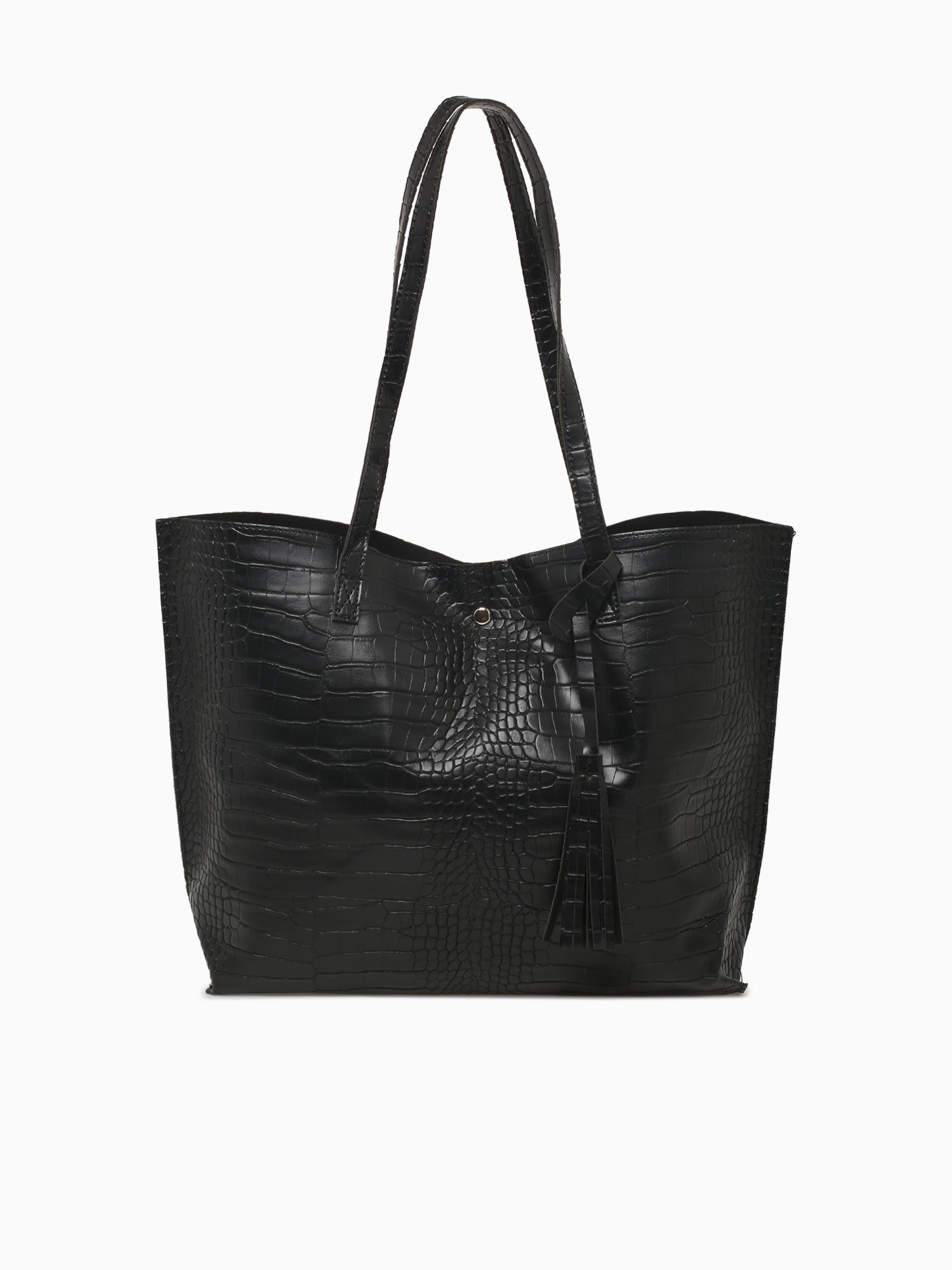 Simple Tassel Tote Black Croco Black