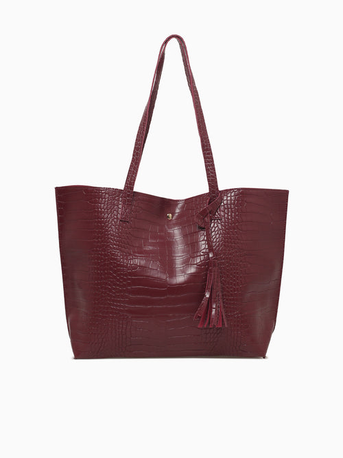 Simple Tassel Tote Wine Croco Wine