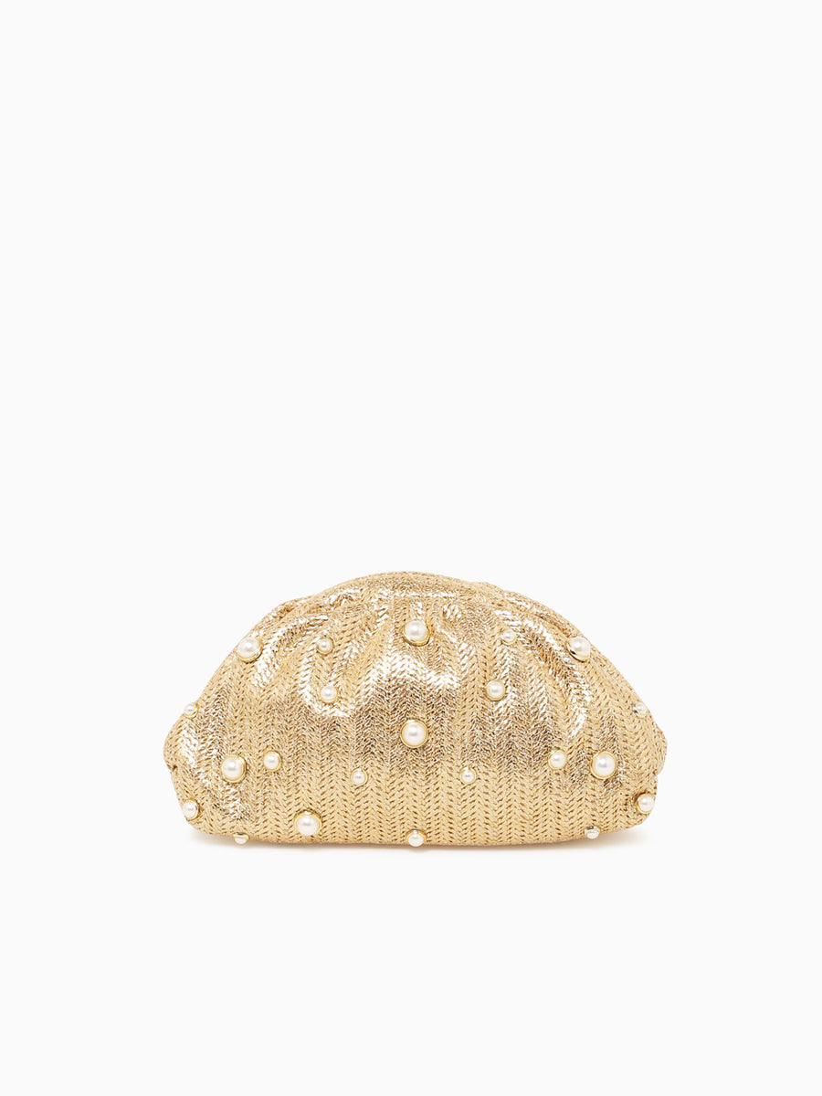 Pearl Kisslock Gold Raffia Gold