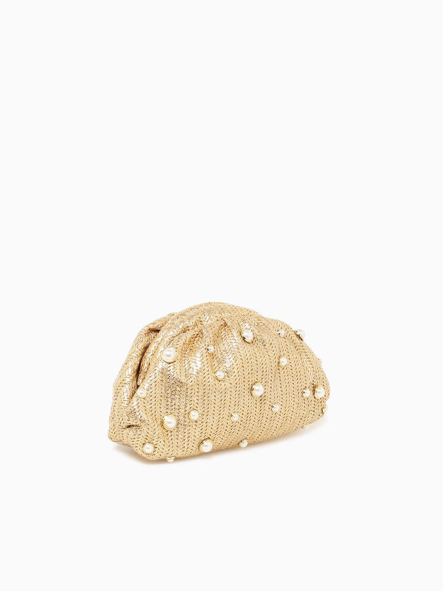 Pearl Kisslock Gold Raffia Gold