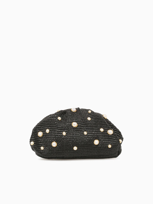 Pearl Kisslock Black Raffia Black