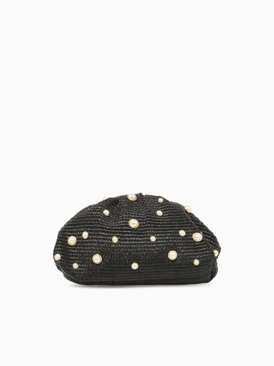 Pearl Kisslock Black Raffia Black