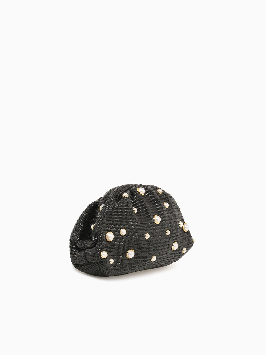 Pearl Kisslock Black Raffia Black