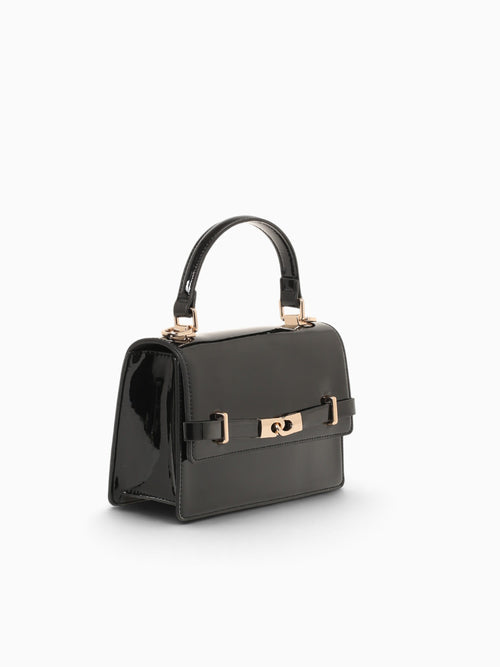 Fatima Top Handle Black Pat Black
